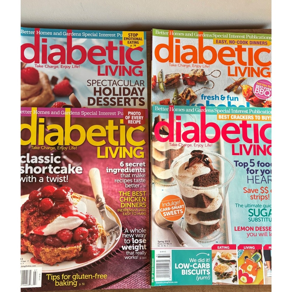 Lot of 4 Diabetic Living Magazines 2013 Spring Summer Fall Winter BHG Recipes